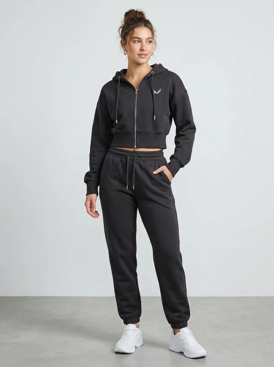 Women's Casual Sportswear Angel Wings Printed Crop Hoodie Jogger Set