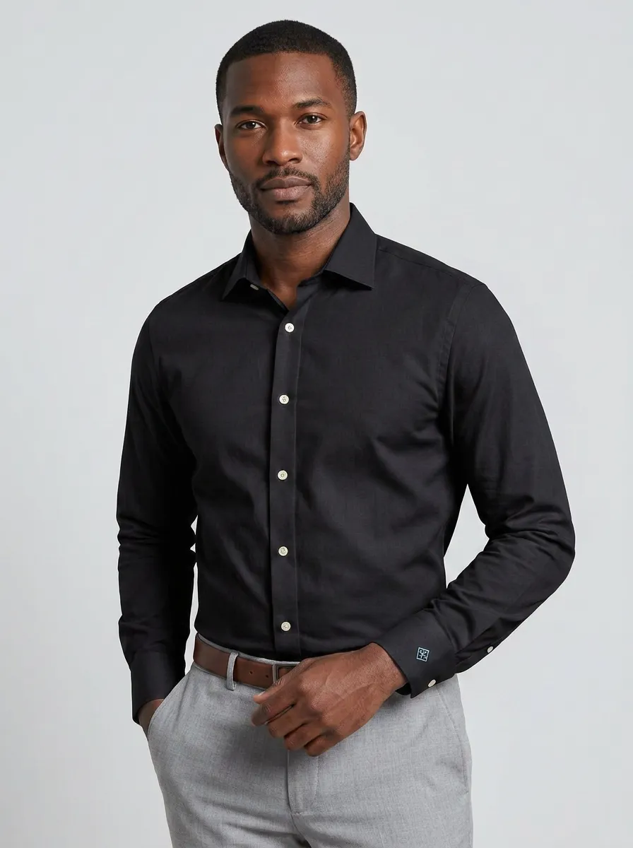 Men's Non-Iron Cotton Solid White Formal Button-Down Shirt