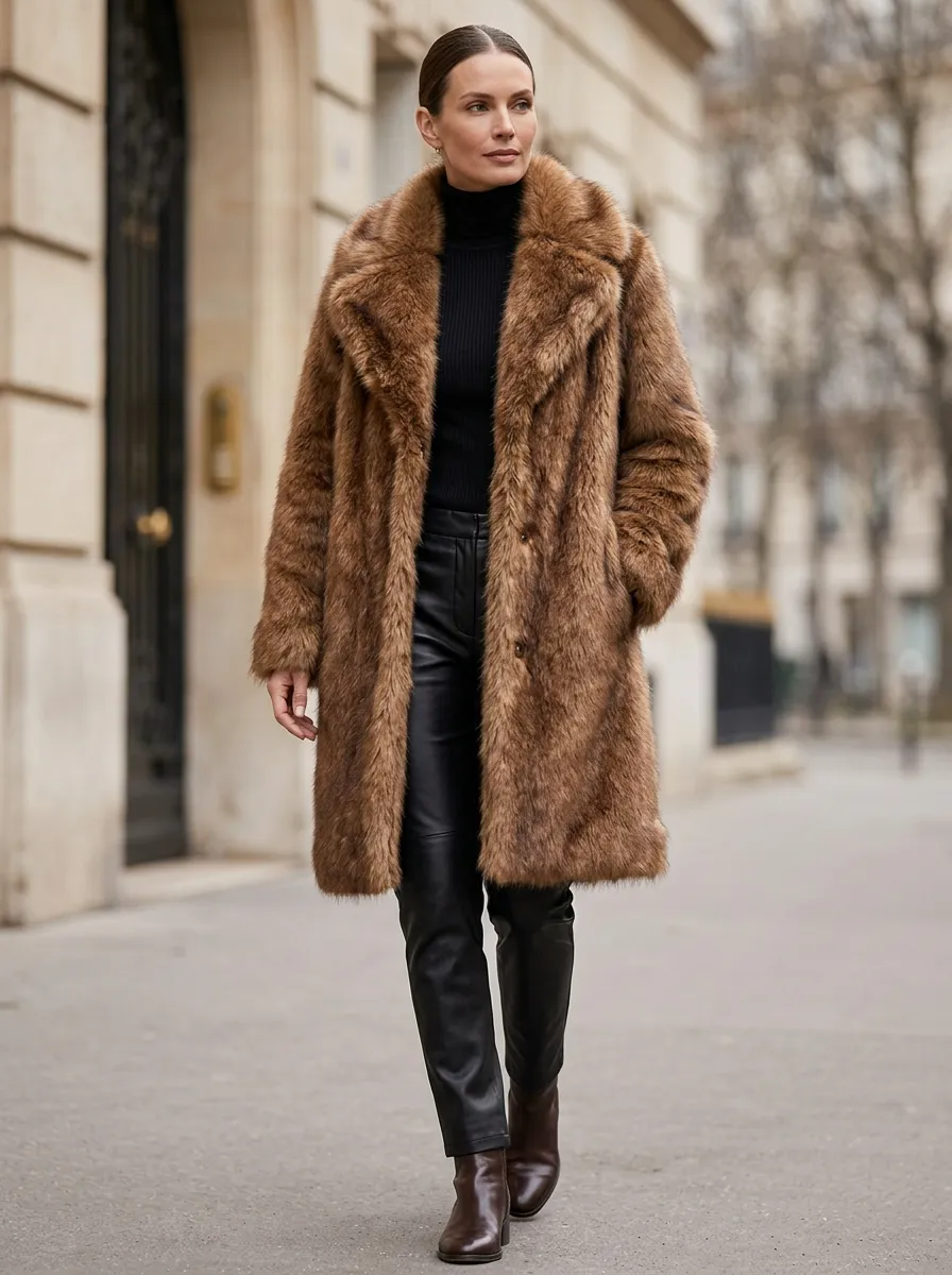 Warm-Look Longline Faux Fur Coat