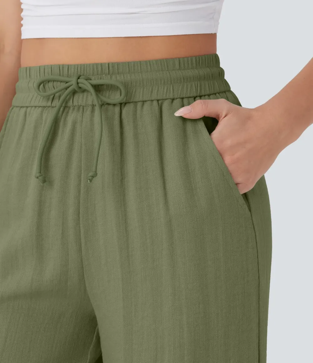 2026🔥  Wide-leg, flowing, high-waisted trousers with drawstring, side pockets and a linen look