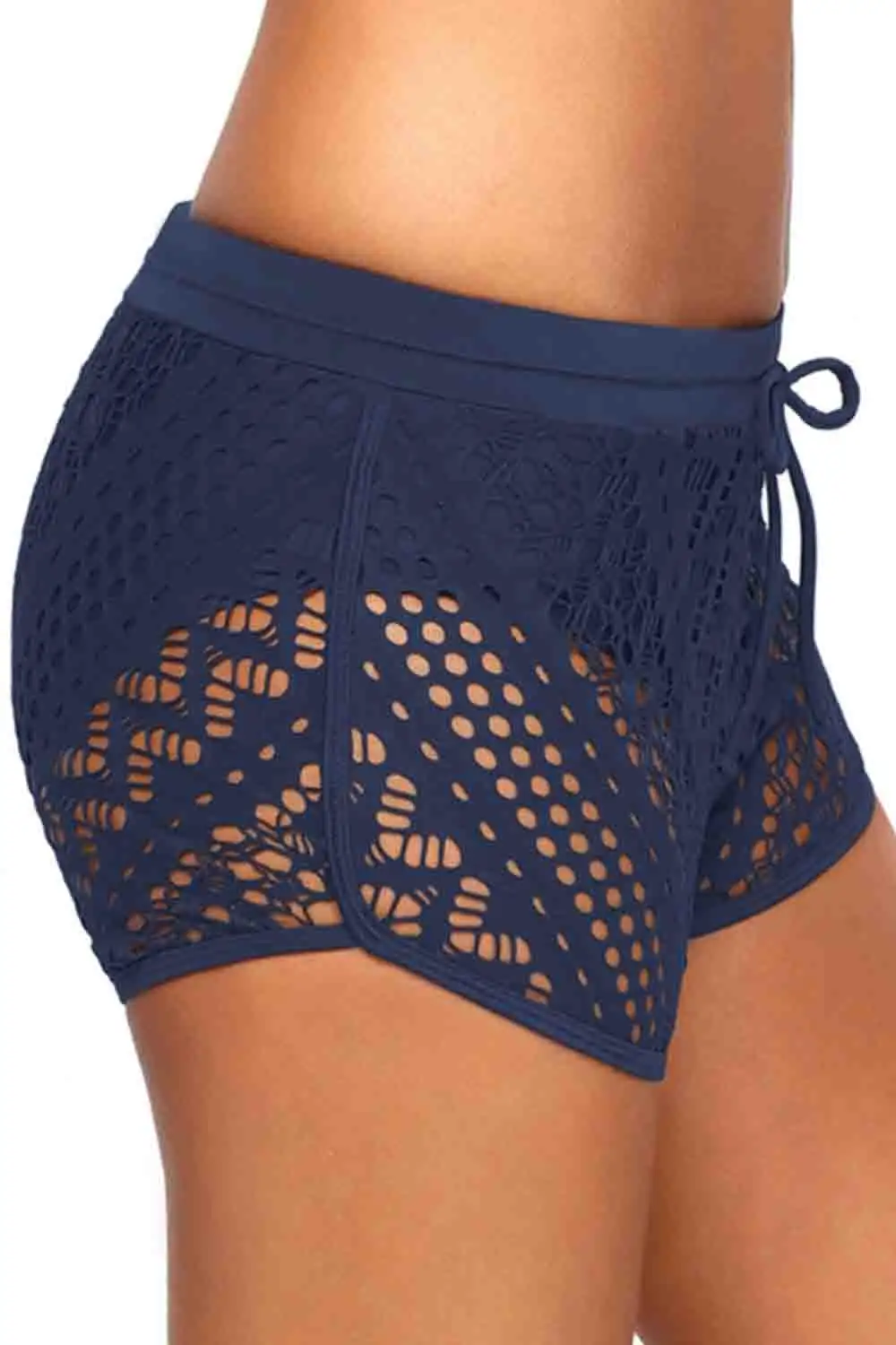 Swimwear Lace Panel Drawstring Waist Plus Size Swim Shorts