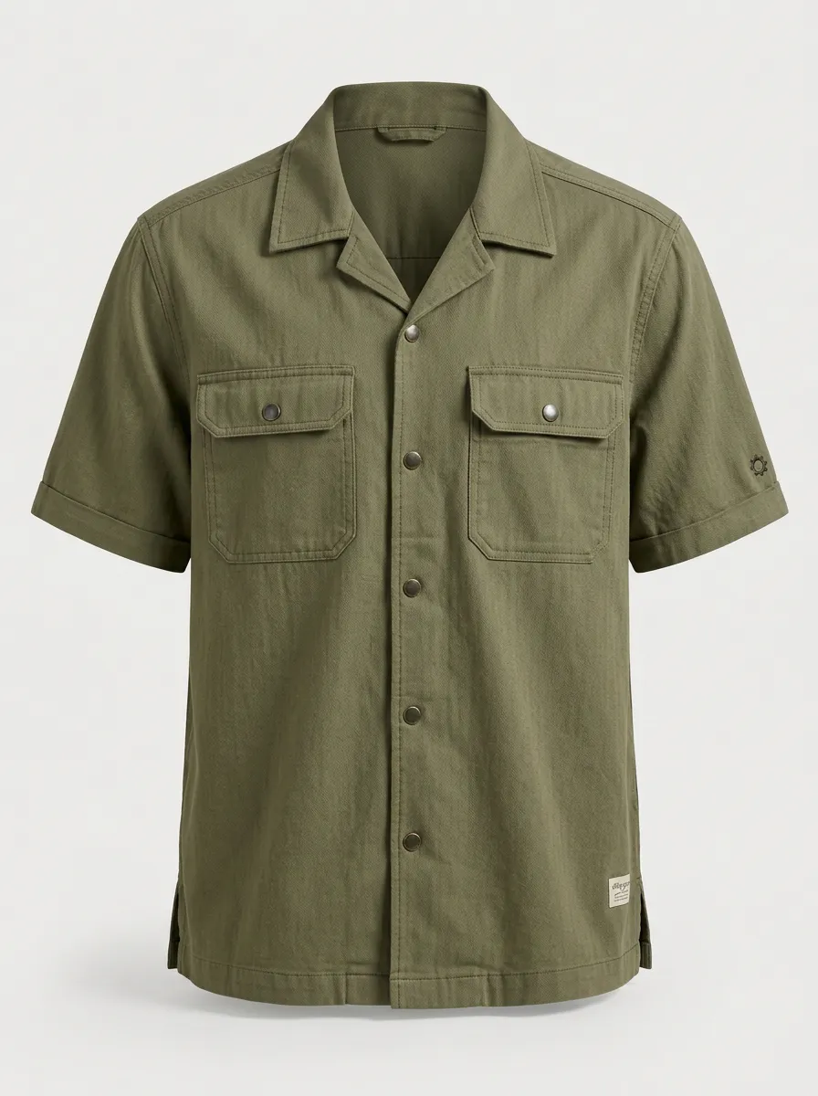 Men's Olive Camp Collar Utility Shirt