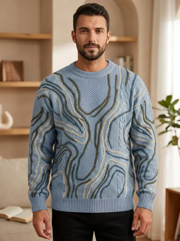Men's Abstract Wavy Line Sweater