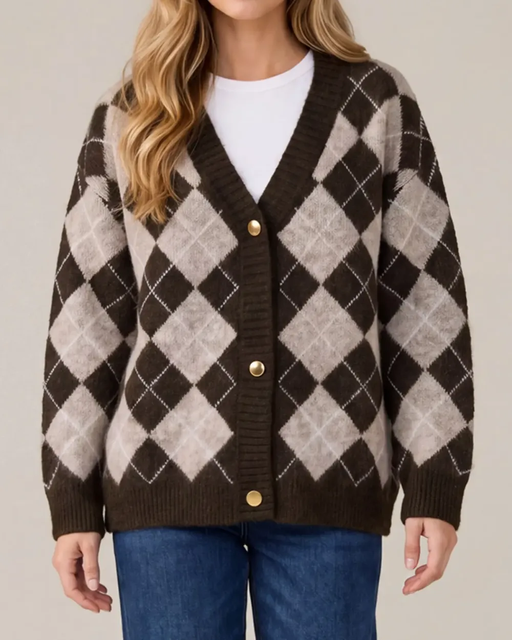 Argyle V-Neck Cardigan