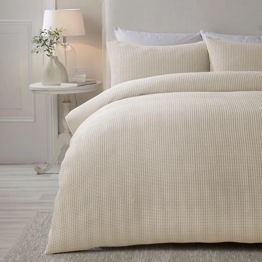 Modern Bedroom Waffle Textured Plain Duvet Cover Set
