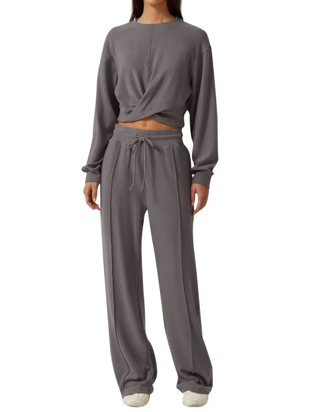 Twist Front Long Sleeve Top and Pants Set