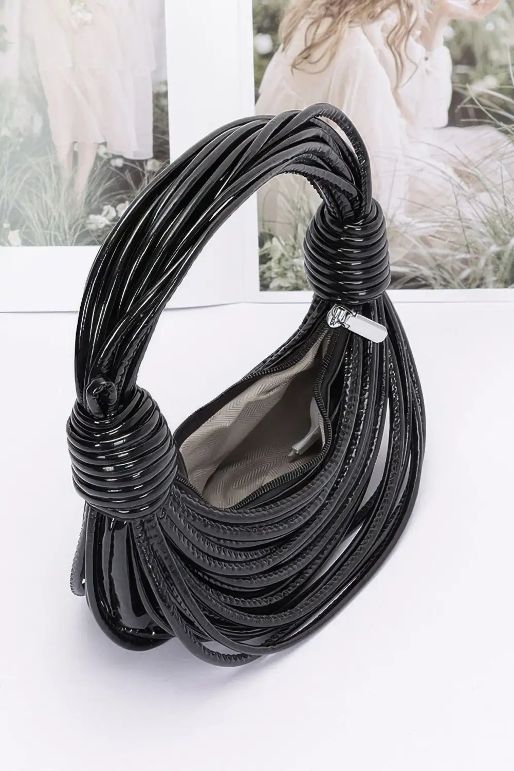 Rope Detail Faux Leather Rope Hobo Bag