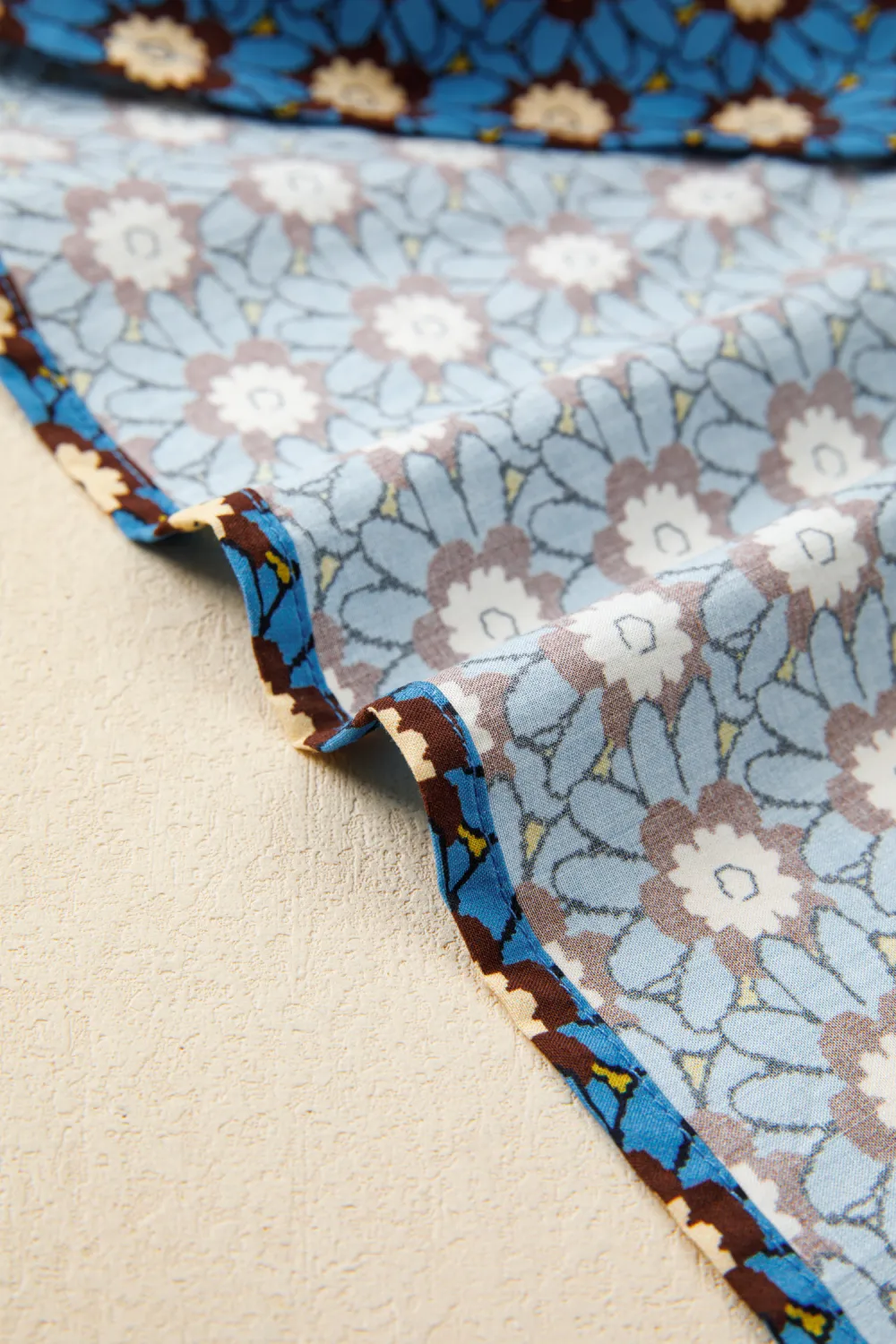 Sky Blue Retro Floral Print Blouse