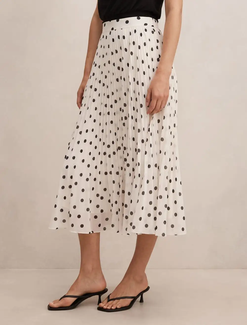 White Polka Dot Pleated Skirt