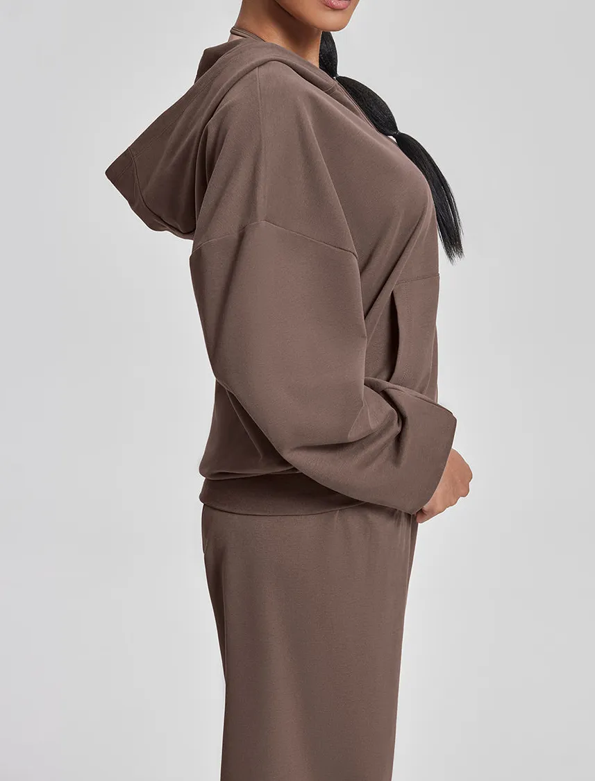 Relaxed Draped Kangaroo Zip Hoodie