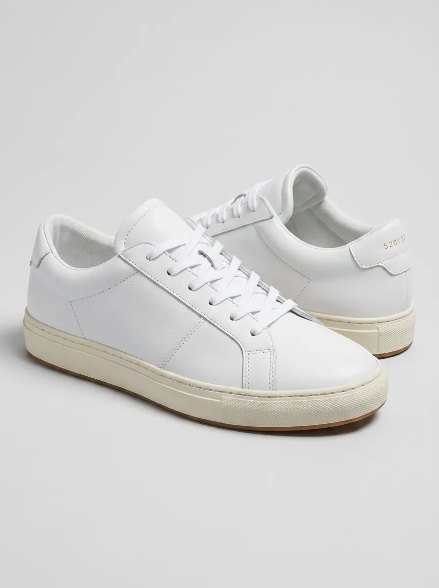 Women's Minimalist White Leather Casual Printed Shoes