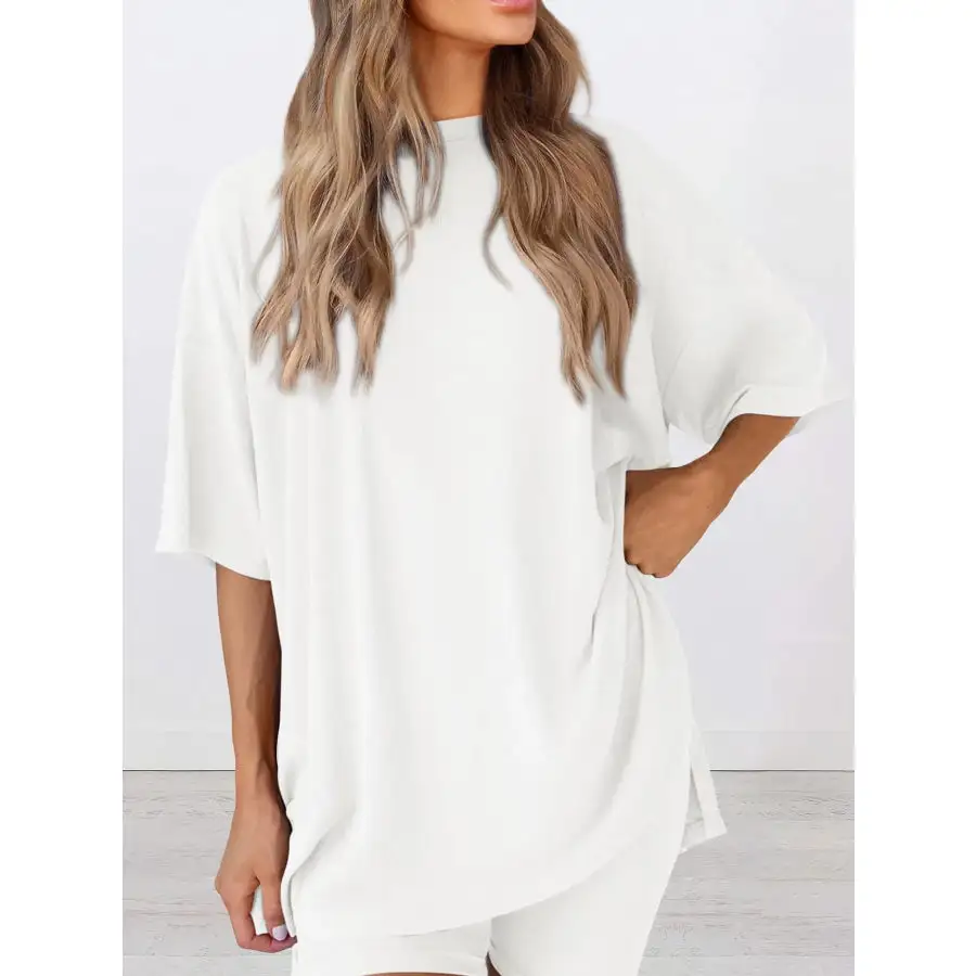 Oversized Round Neck Top and Shorts Set