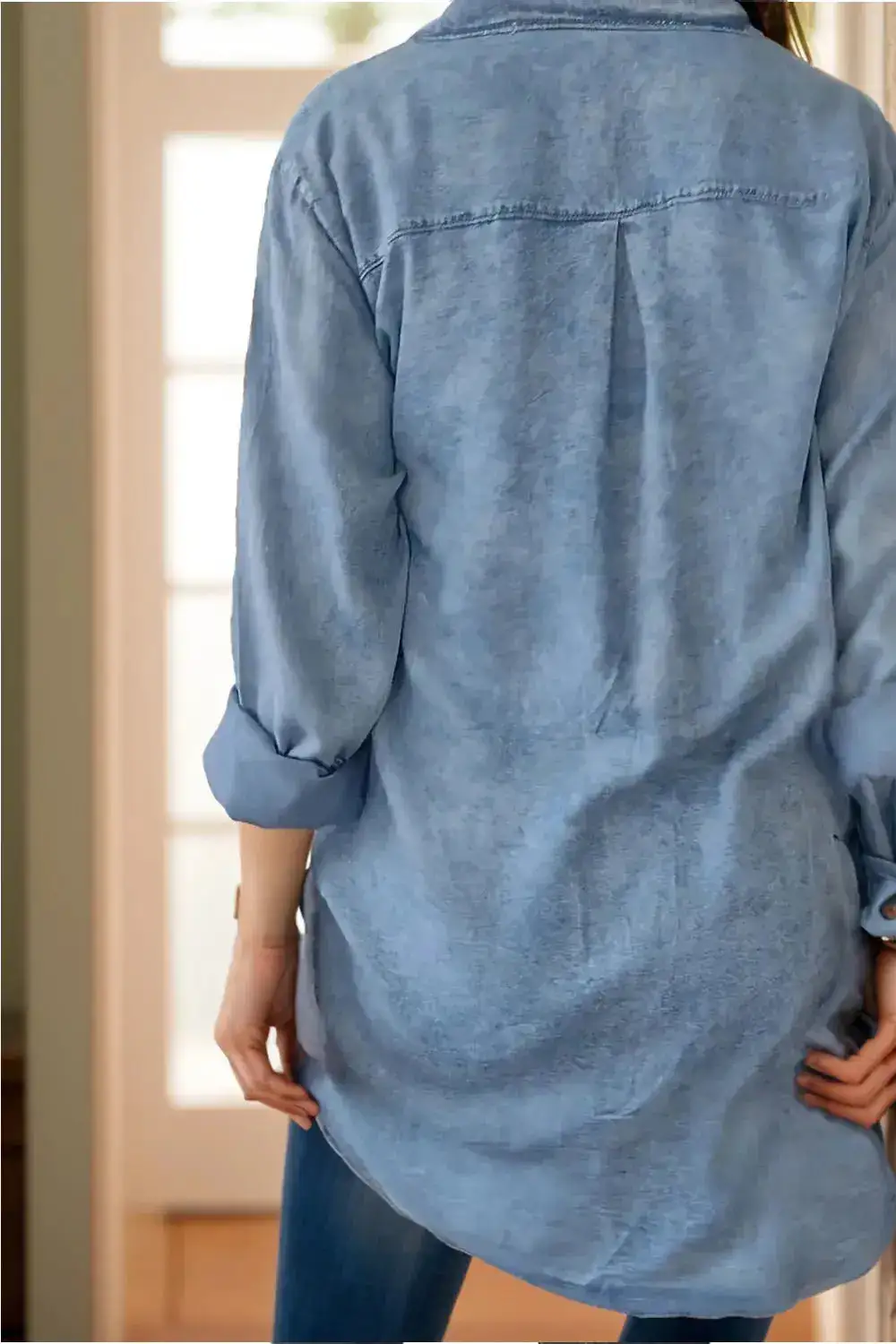 Relaxed Denim Button Front Pocketed Casual Jacket