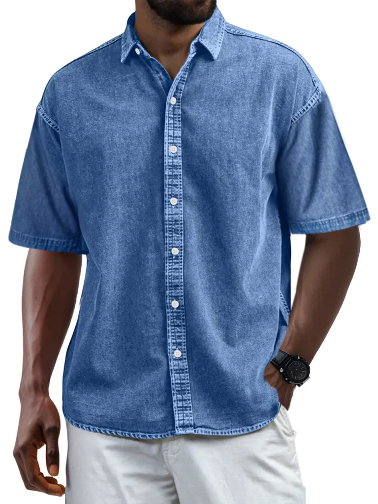 Short Sleeve Camp Collar Button Front Shirt