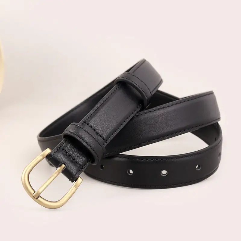 Modern Skinny Leather Belt with Golden Buckle