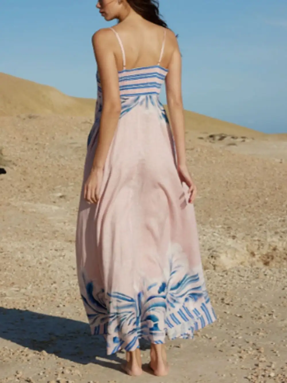 Classic Striped Print Spaghetti Strap Maxi Dress