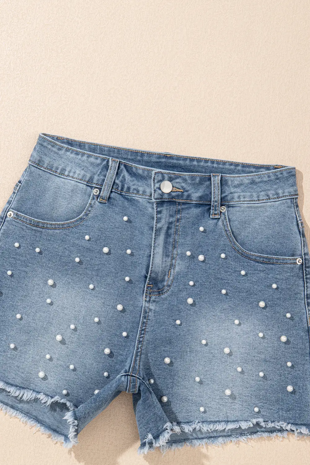 Pocketed Raw Hem Denim Shorts