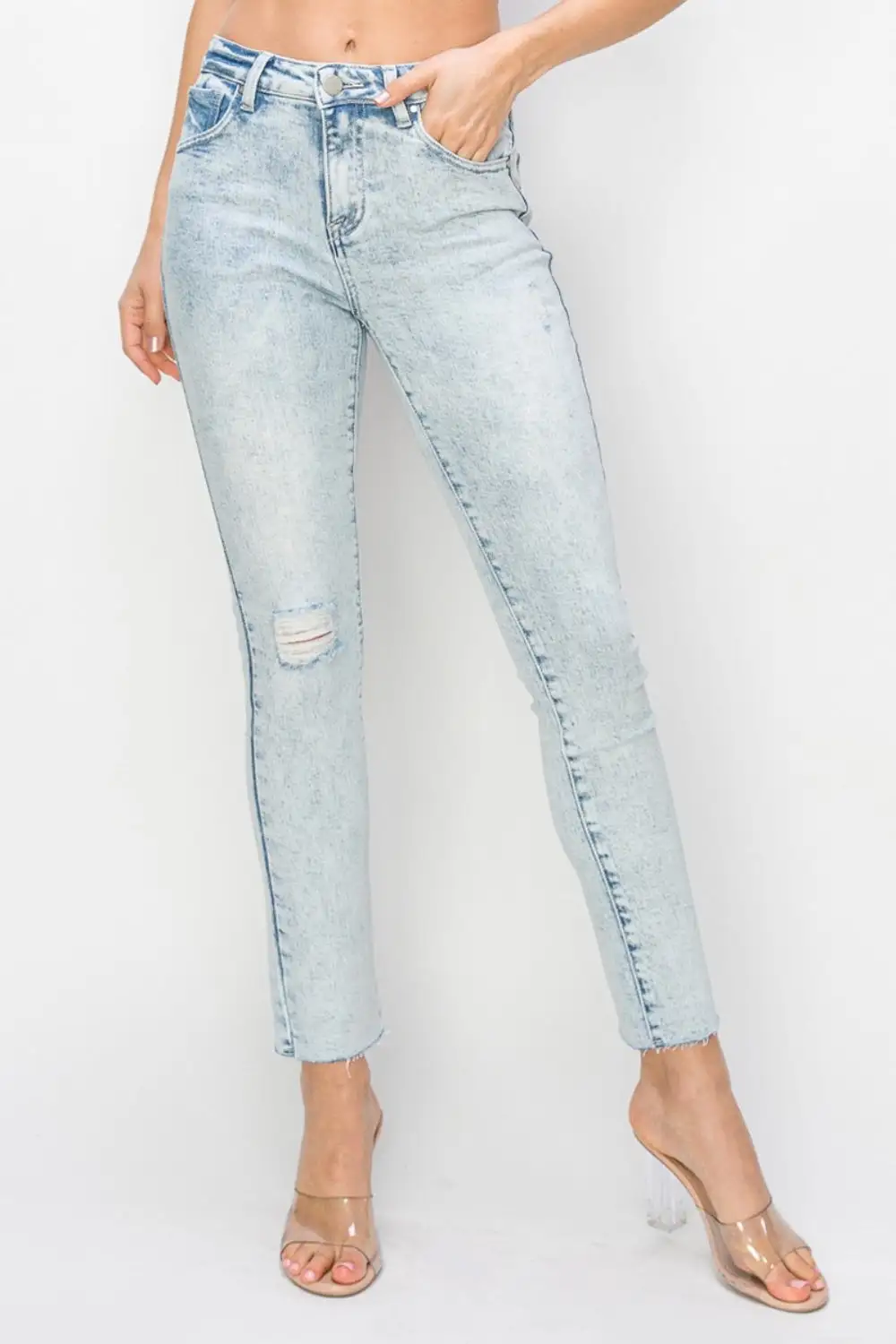 Textured High Waist Skinny Distressed Denim Jeans
