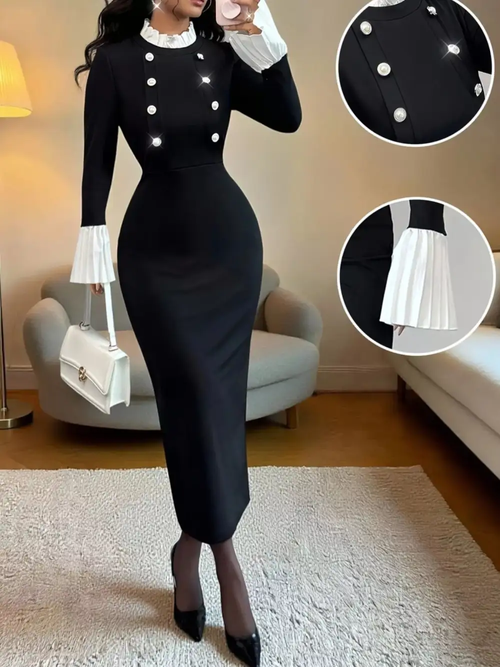 Relaxed Shape Long Sleeve Midi Dress