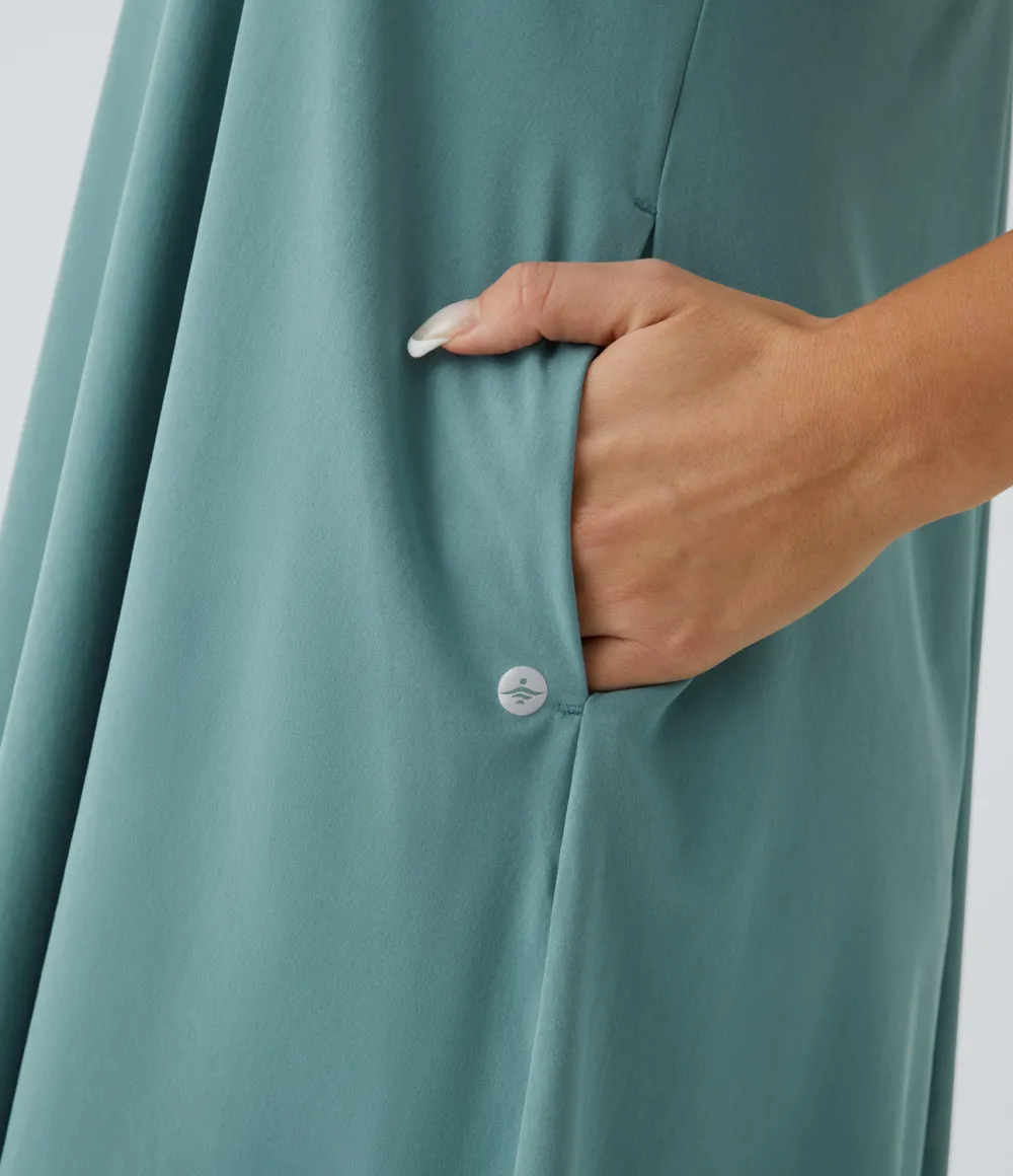 Breezeful Backless Racerback Side Pocket High Low Flowy Midi Quick Dry Casual Dress