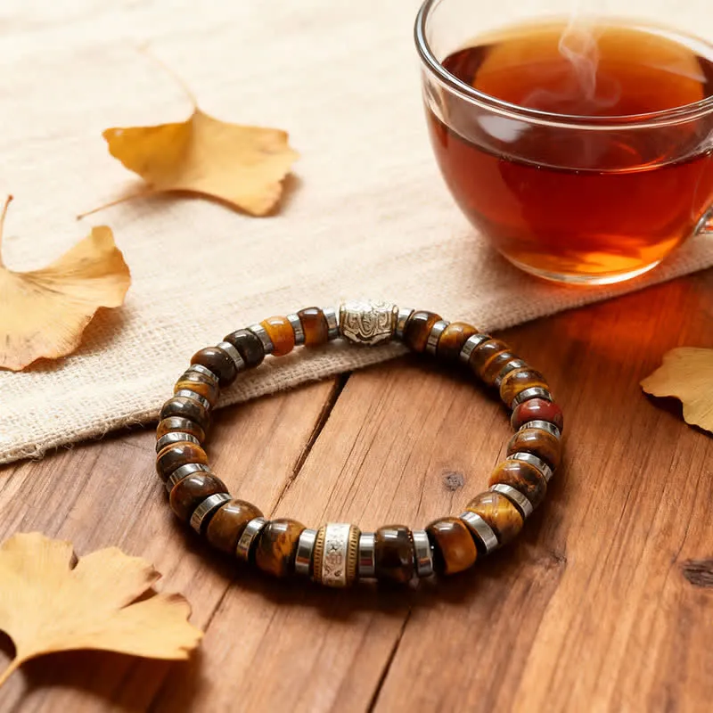 Natural Tiger Eye Antique Lion Bead Bracelet