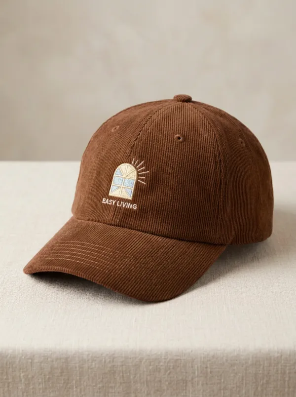 Window-Motif Corduroy Embroidered Unisex Baseball Cap