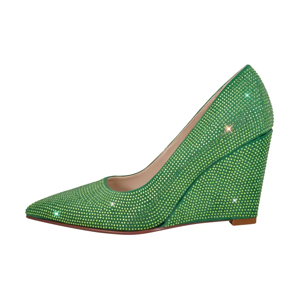Rhinestone Pointed Toe Mid Heel Pumps