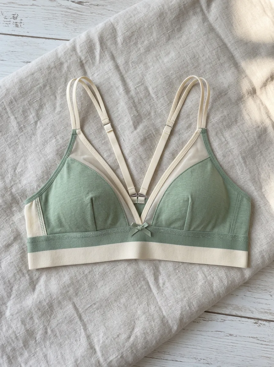 Women's Sage Green Mesh Trim Strappy Bralette Underwear
