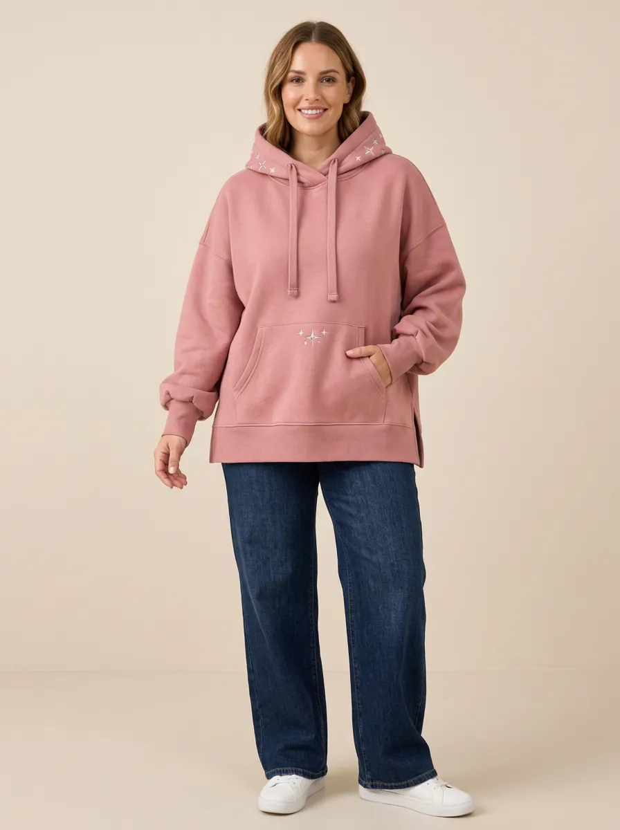 Easy Comfort Women's Celestial Star Embroidered Graphic Hoodie