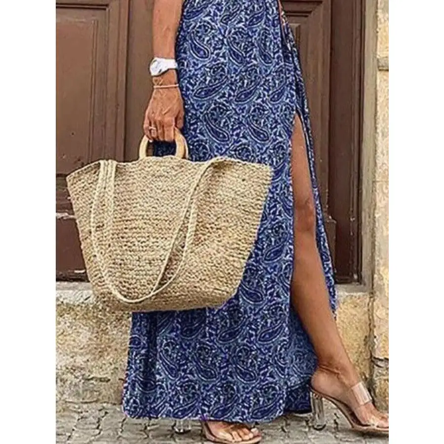 Full Size Printed V Neck Short Sleeve Maxi Dress Plus Size