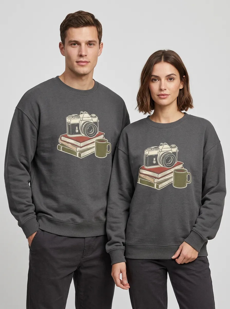 Unisex Photography Book Lover Camera Coffee Printed Sweatshirt