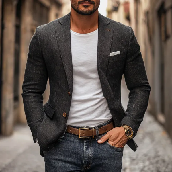 Relaxed Woven Linen Blazer
