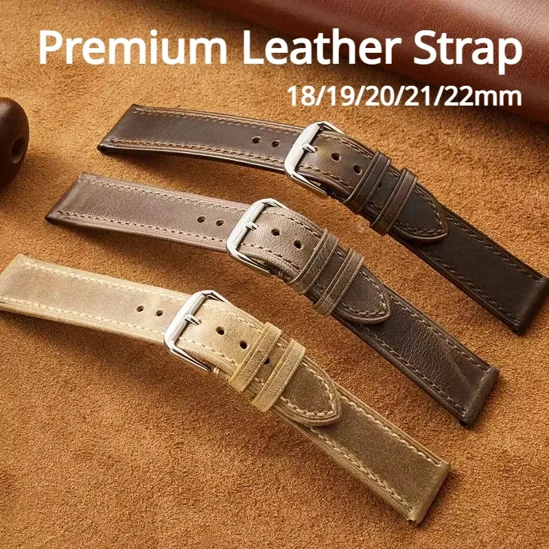 Premium Leather Watch Strap 18/19/20/21/22mm – Replacement Watch Band