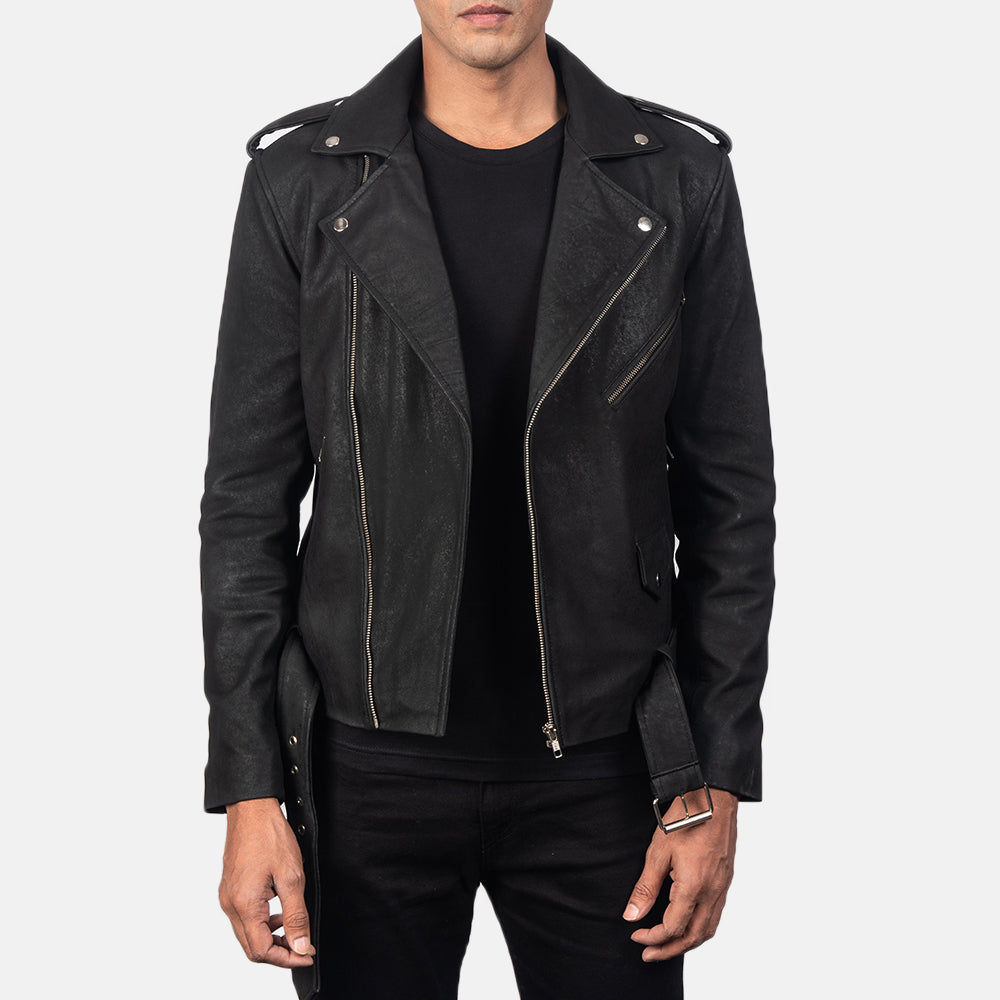 Men's Modern Biker Leather Distressed Jacket
