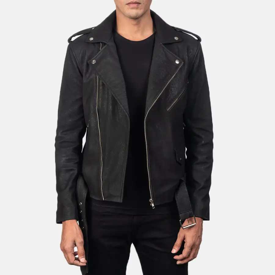 Men's Modern Biker Leather Distressed Jacket