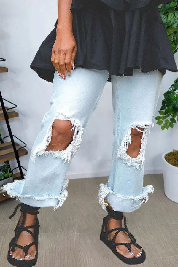 Blue Ripped Frayed Jeans