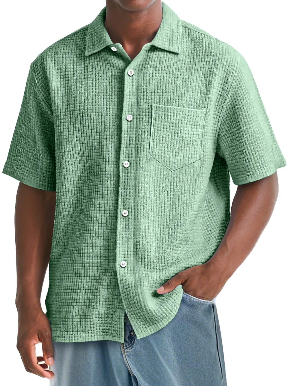 Clean Line Textured Knit Pocket Shirt