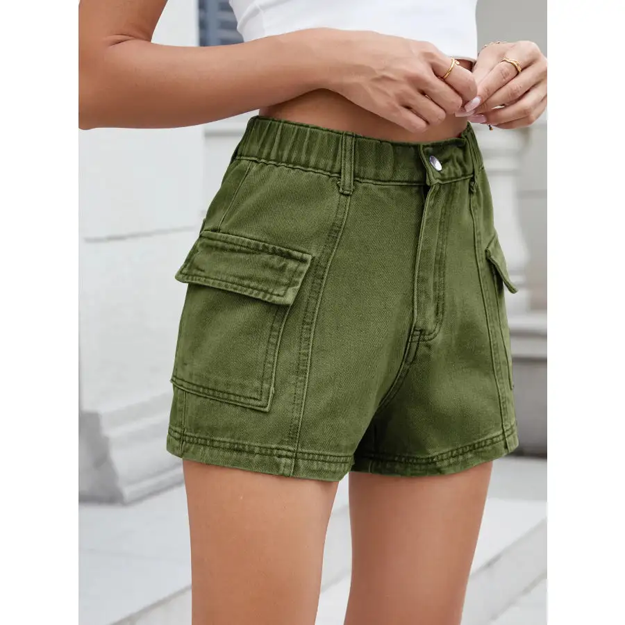 Everyday High Waist Pocketed Cargo Denim Shorts