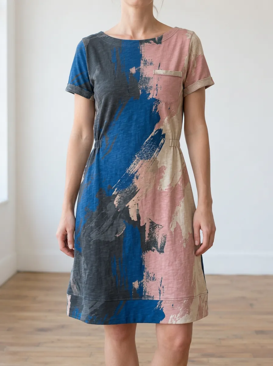 Women's Abstract Brushstroke Colorblock Printed Dress