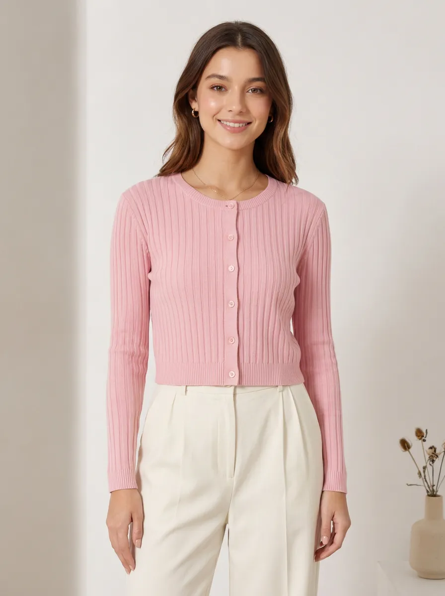 Women's Soft Ribbed Button-Down Cardigan