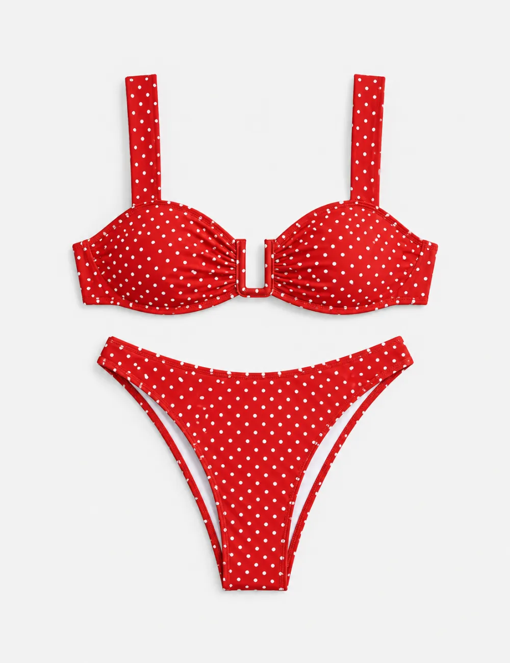 Polka Dot Square Neck Balconette Piece Bikini Set