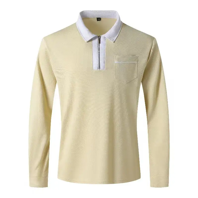 Stand Collar Chest Pocket Long Sleeve Polo Shirt