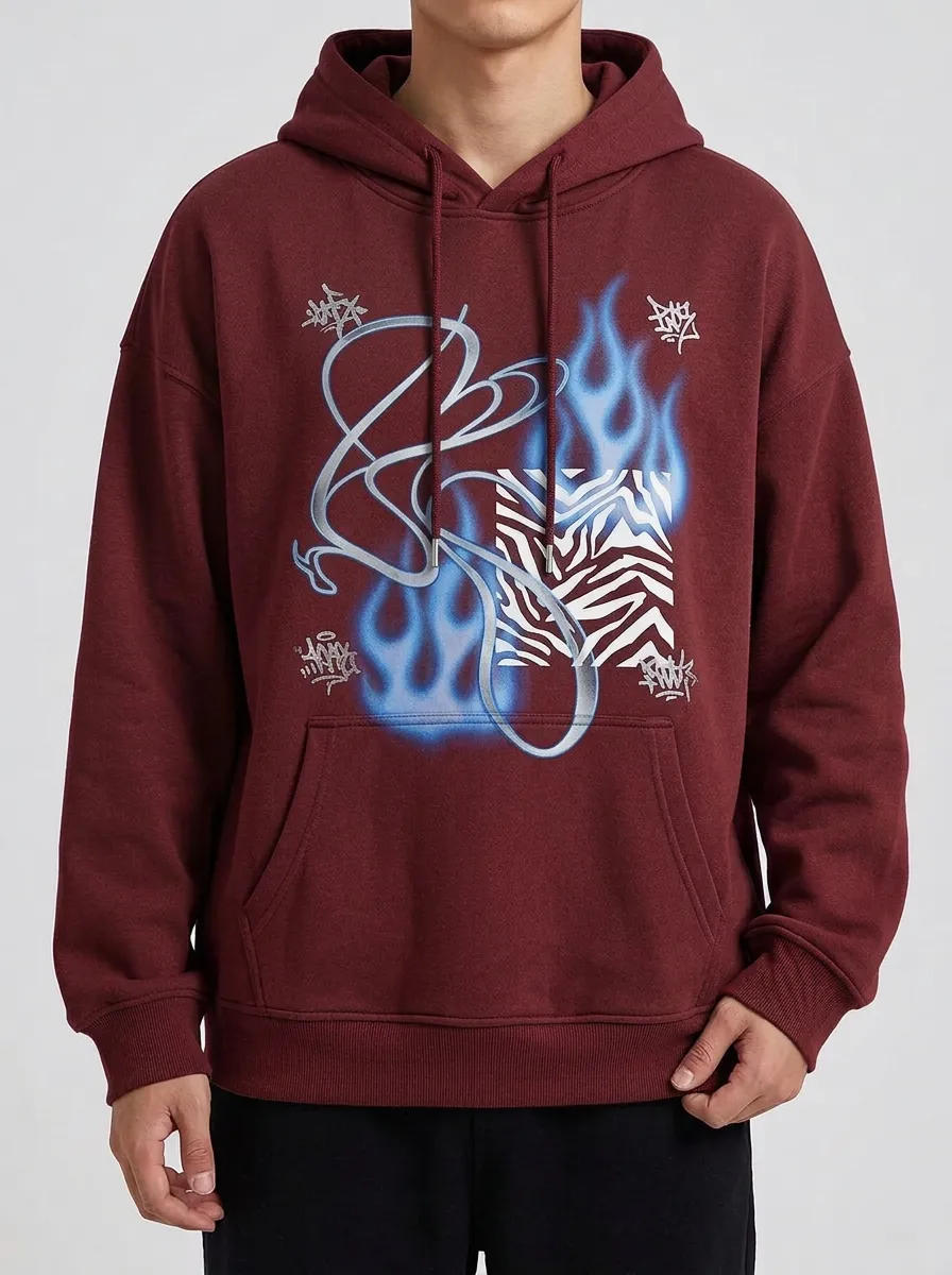 Unisex Y2K Streetwear Blue Flame Zebra Hoodie