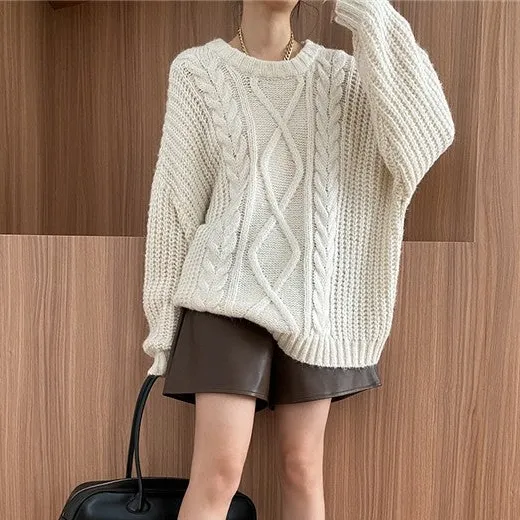 Everyday Round Neck Cable Knit Sweater