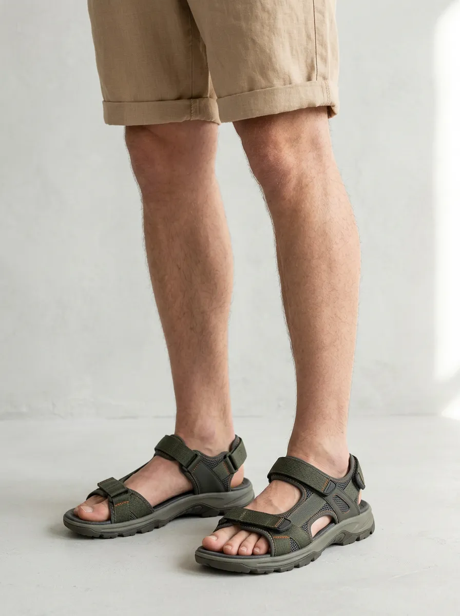 Men's Outdoor Hiking Olive Green Adjustable Strap Sandals