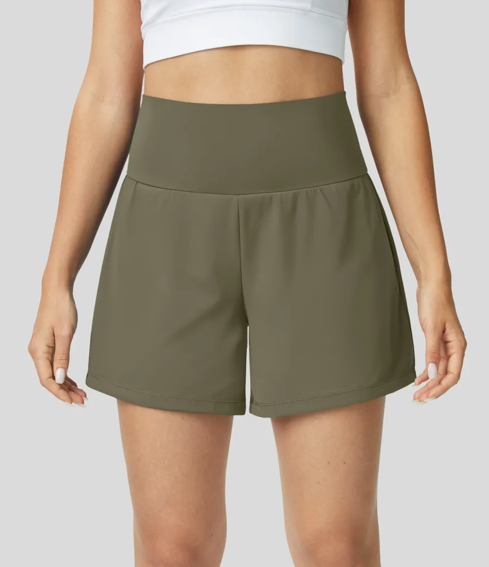 Super High Waisted Back Pocket & Side Hidden Pocket 2-in-1 Yoga Shorts 5''-Longer Length