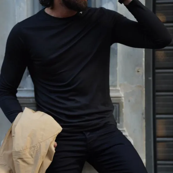 Classic Round Neck Slim Fit Cotton Knit Sweater