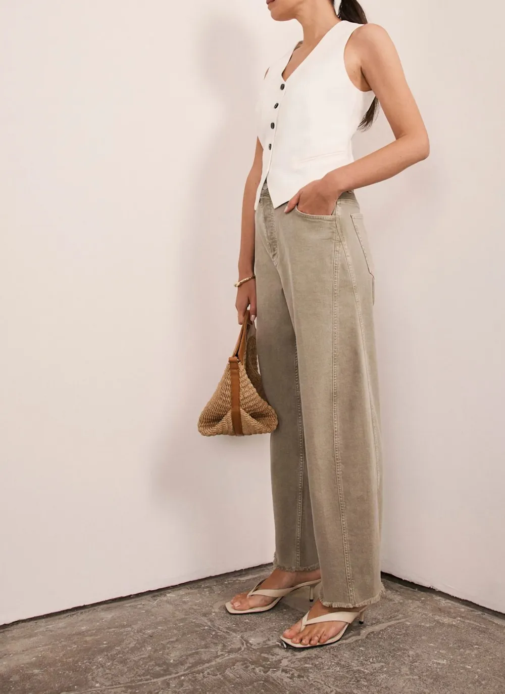 Plain Casual Style Wide-Leg Jeans