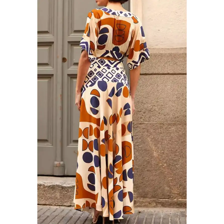 Geometric Print V Neck Maxi Dress with Cutout Detail