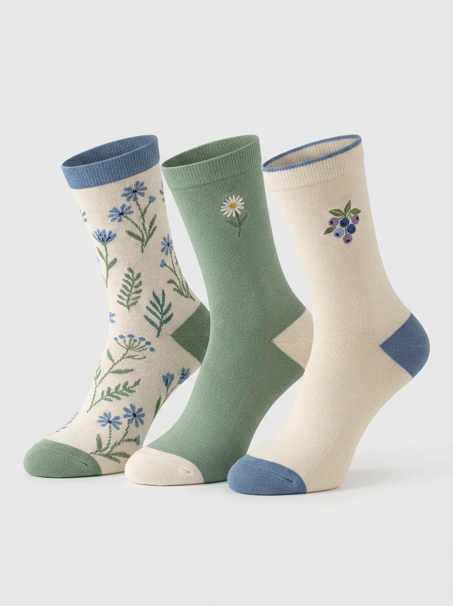Floral Fruit Women's Three-Pair Crew Socks